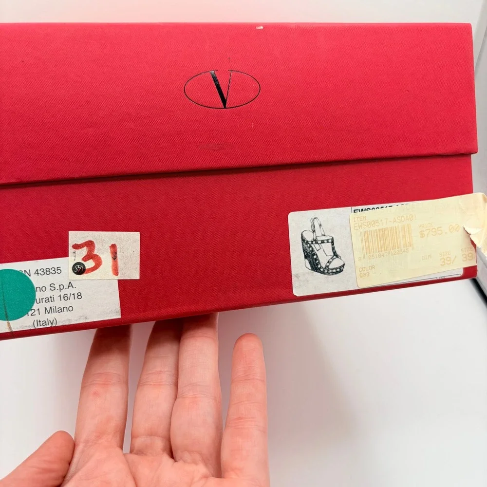 Valentino Rockstud Wedge Sandals 39.5 Gunmetal Metallic Espadrille Heels Box Bag - Picture 10 of 10